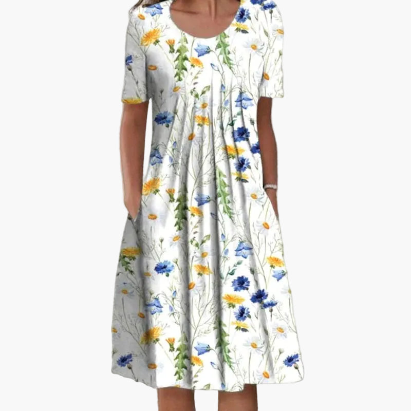 Damen Sommerkleid mit Blumenmuster – Lockeres Freizeitkleid für Alltag und Urlaub