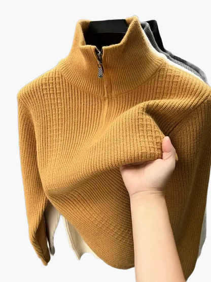 Damen Strickpullover mit Stehkragen und Reißverschluss – Stilvoller Freizeitpullover für Herbst und Winter