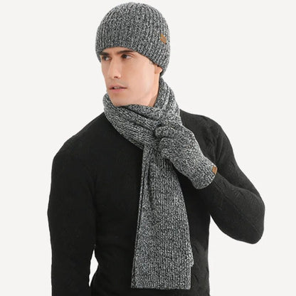 Unisex Winter Strickmütze Schal Handschuhe Set gerippt Touchscreen