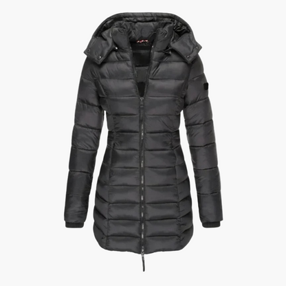 Damen Lange Steppjacke mit Kapuze für den Winter