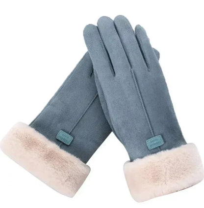 Winterhandschuhe mit Plüschfutter und Pelzbesatz, weich