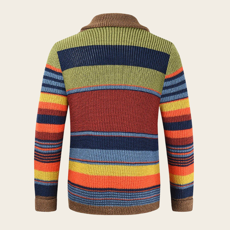Herren Strickjacke gestreift mit Schalkragen und Knöpfen