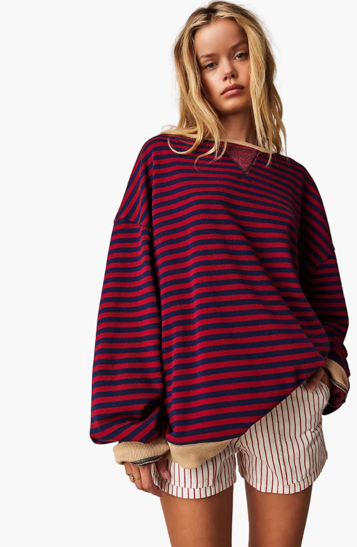 Damen Oversize Freizeitpullover mit Streifen – Lässiger Streetwear Style für Alltag & Freizeit