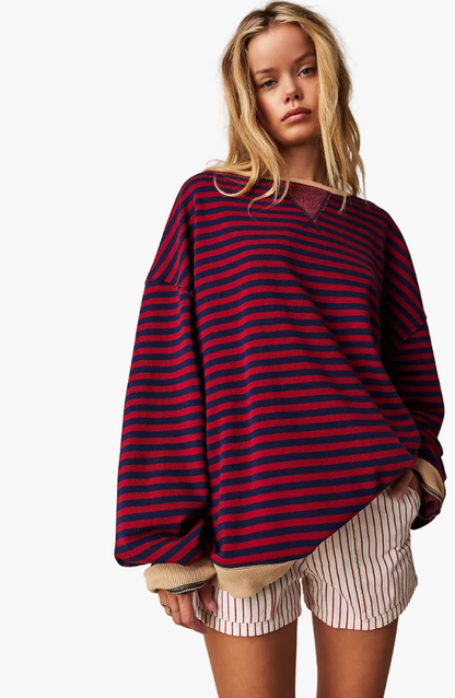 Damen Oversize Freizeitpullover mit Streifen – Lässiger Streetwear Style für Alltag & Freizeit