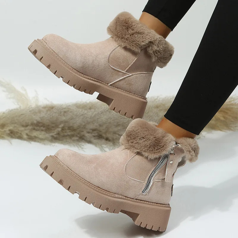 Damen Winter-Stiefeletten mit warmem Fellfutter und Reißverschluss – Modische Komfort-Boots für Alltag und Freizeit