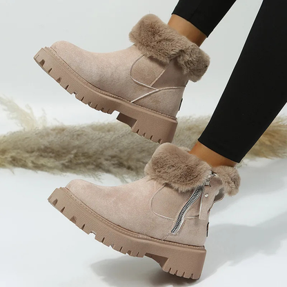 Damen Winter-Stiefeletten mit warmem Fellfutter und Reißverschluss – Modische Komfort-Boots für Alltag und Freizeit