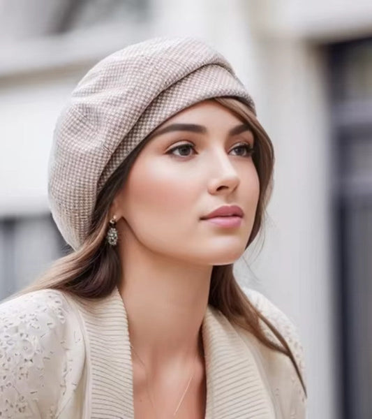 Damen Beret Mütze mit Karomuster