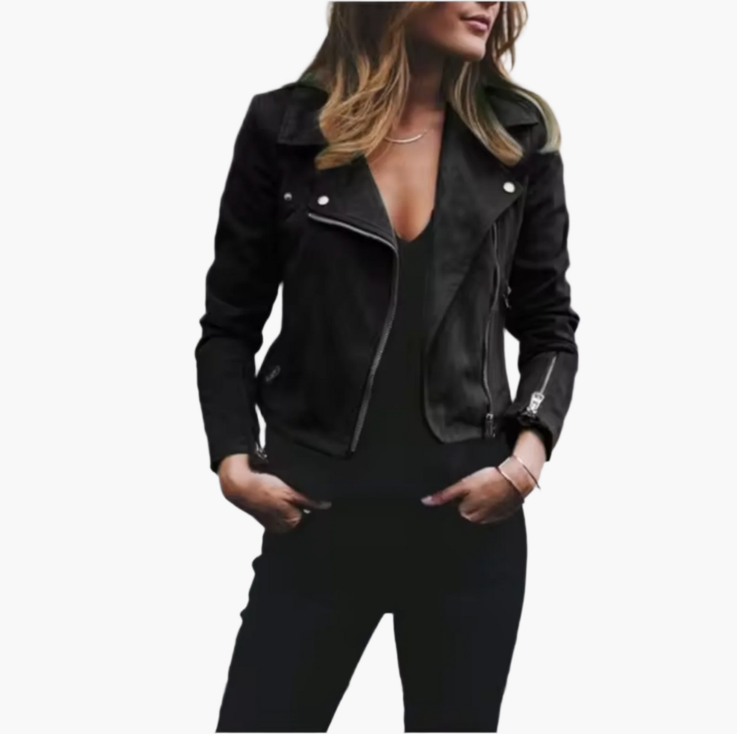 Damen Kurz Bikerjacke – Modische Wildleder-Optik für Freizeit und Streetstyle