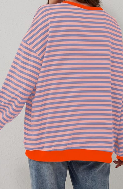 Damen Oversize Freizeitpullover mit Streifen – Lässiger Streetwear Style für Alltag & Freizeit