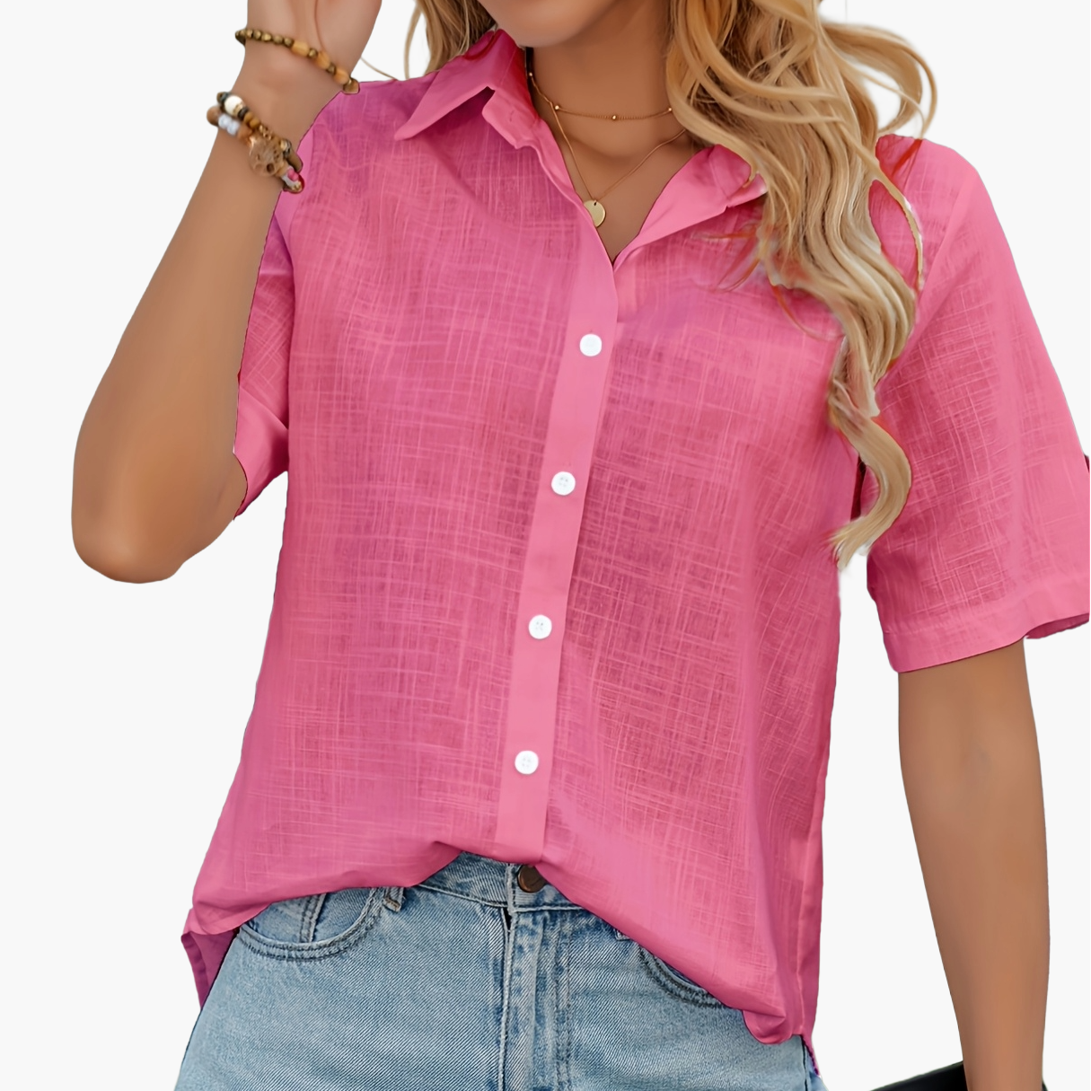 Damen Kurzarm Bluse mit Herzmuster – Sommerliche Freizeitmode, Modern und Vielseitig