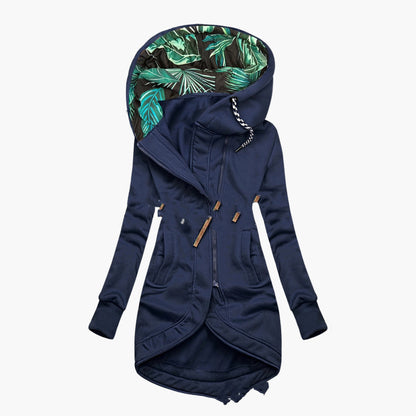 Damen Kapuzenmantel mit Blattmuster-Futter – Eleganter Freizeit- und Alltagsmantel
