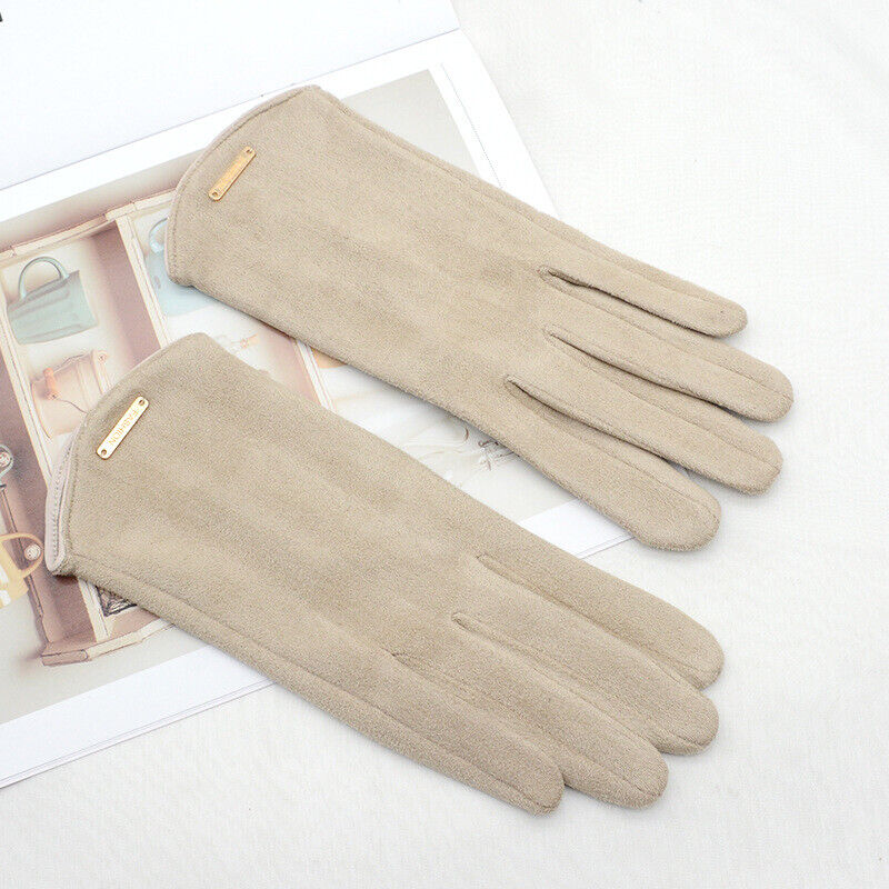 Damen Handschuhe aus weichem Material mit Zierapplikation, Khaki