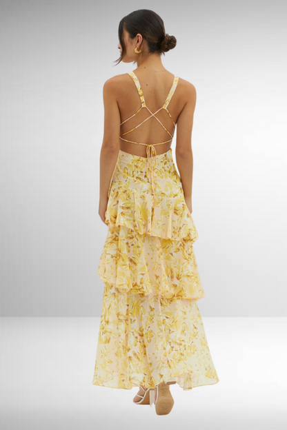 Damen Maxi Abendkleid Elegant Plissee Rüschen Sommerfest