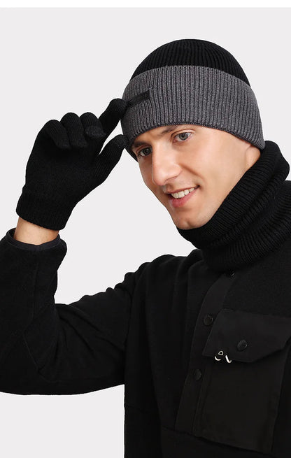 Unisex Winter Beanie Mütze & Rundschal Set – Geripptes Strickdesign