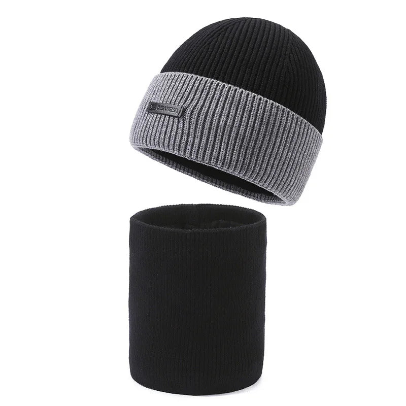 Unisex Winter Beanie Mütze & Rundschal Set – Geripptes Strickdesign