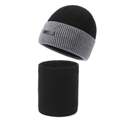 Unisex Winter Beanie Mütze & Rundschal Set – Geripptes Strickdesign