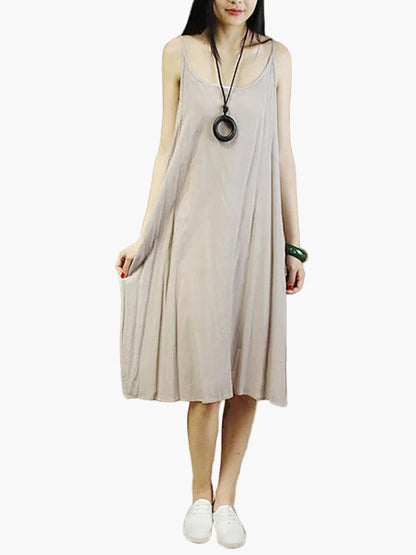 Damen Sommer Freizeitkleid – Lockeres ärmelloses Midikleid im minimalistischen Stil