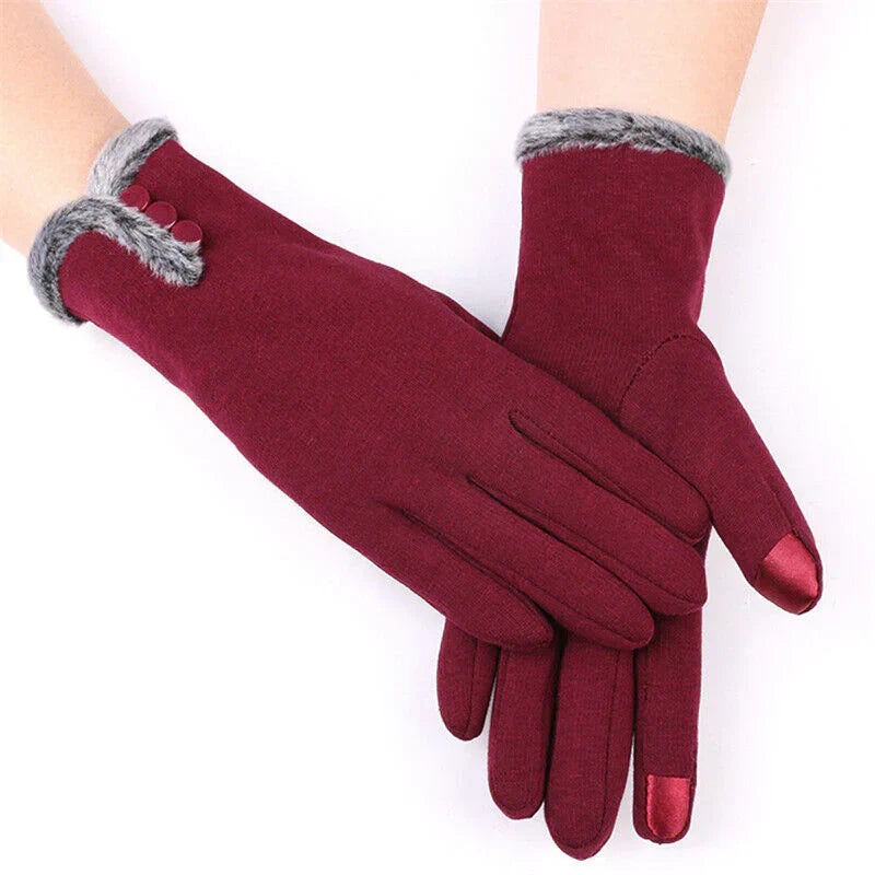 Winterhandschuhe für Damen, warm, mit Kunstfellbündchen