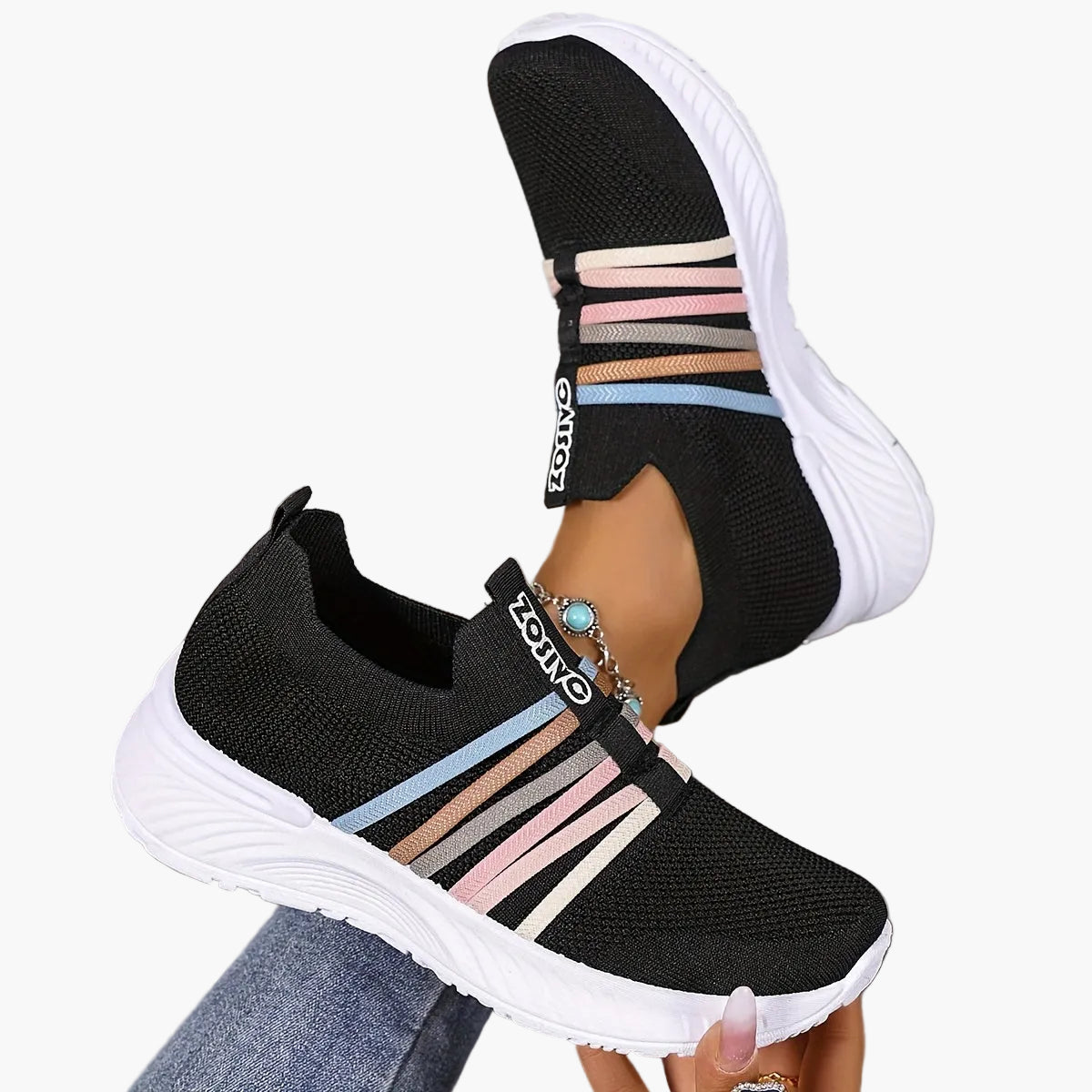 Damen Slip-On Freizeitschuhe mit Streifen – Bequeme Alltagssneaker für Freizeit & Spaziergänge