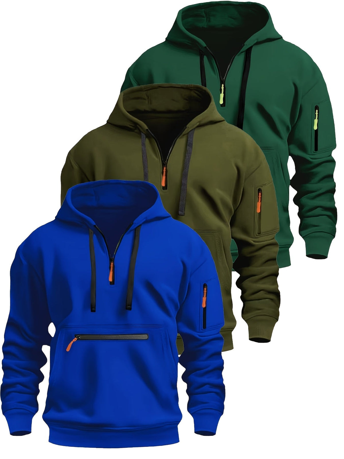 Herren Hoodie mit Reißverschluss und Taschen Kapuzenpullover