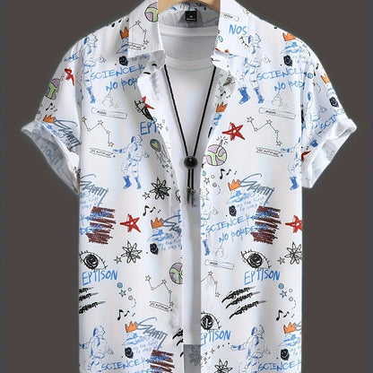 Herren Kurzarm Hemd mit Graffiti-Print – Urban Streetwear Stil für Freizeit & Alltag