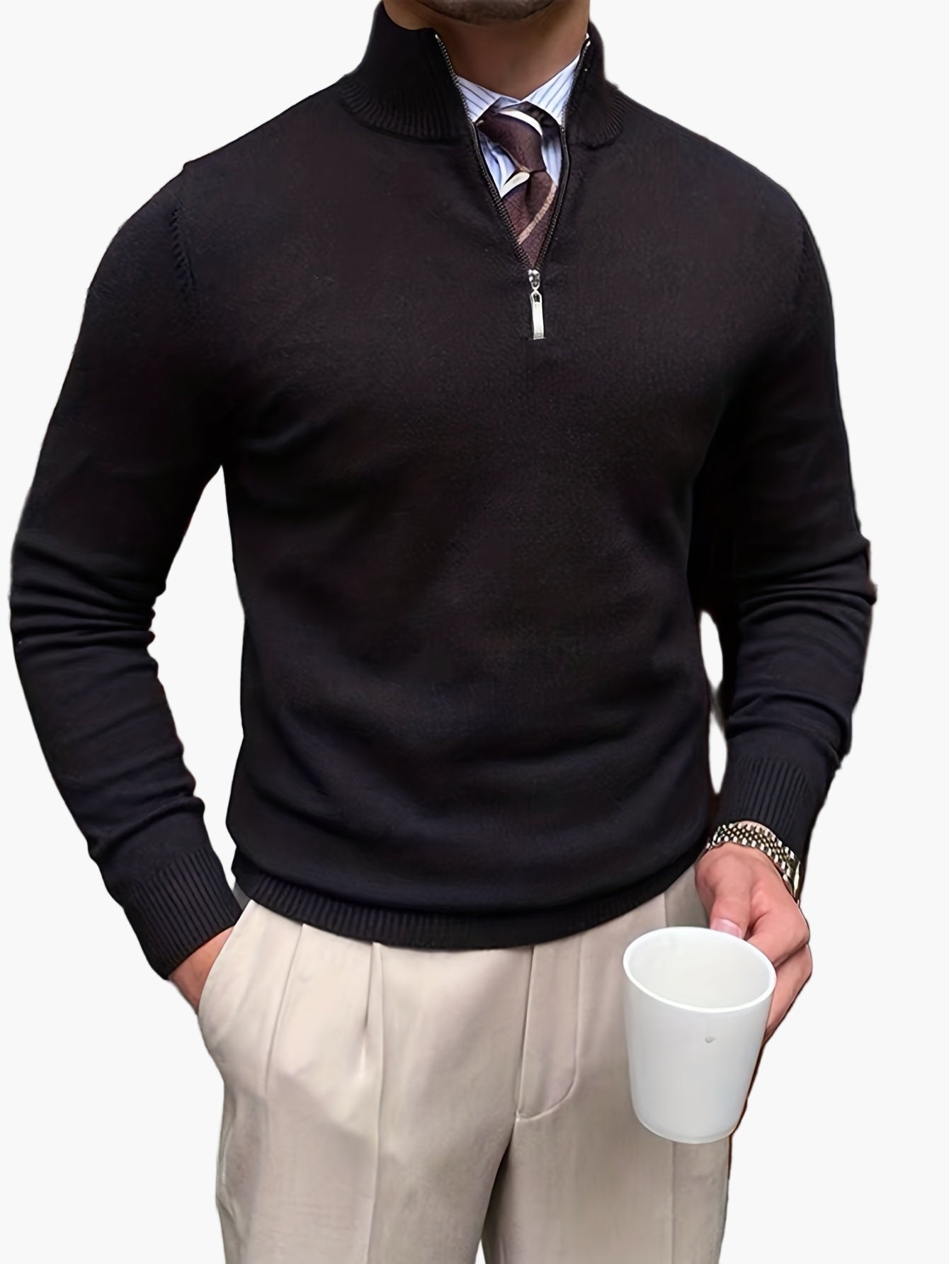 Herren Strickpullover mit Stehkragen und Reißverschluss – Eleganter Business & Freizeit Pullover
