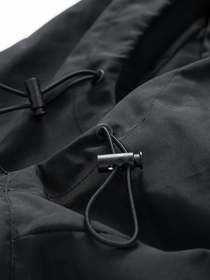 Unisex Windjacke Schwarz mit Kapuze & rotem Drachenmotiv