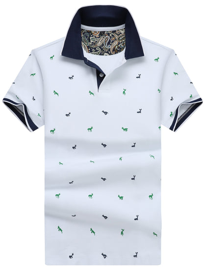 Herren Poloshirt mit Animal-Print und Kontrastkragen – Stilvolles Freizeit- und Alltagsoutfit