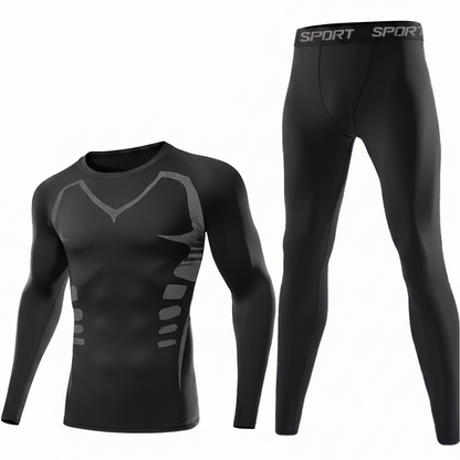 Sportliches Thermounterwäsche-Set Herren Kompressions-Shirt & Hose Schwarz