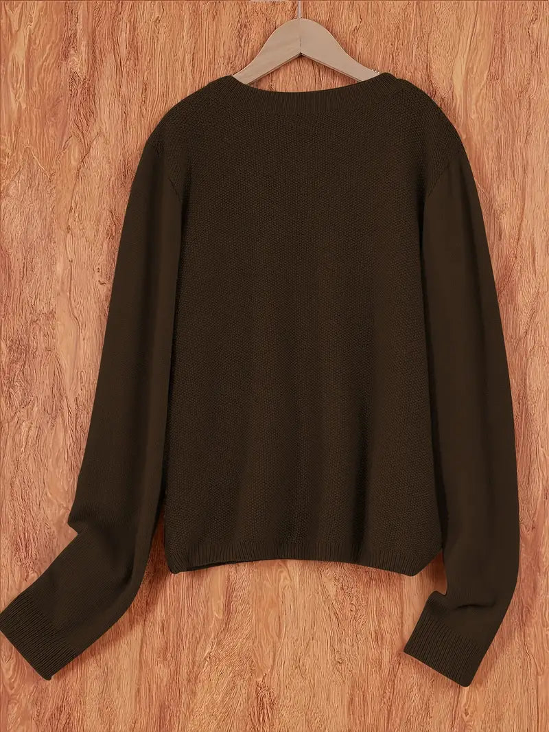 Damen Strick Cardigan Rundhals Langarm Strickjacke mit Knöpfen und Brusttasche