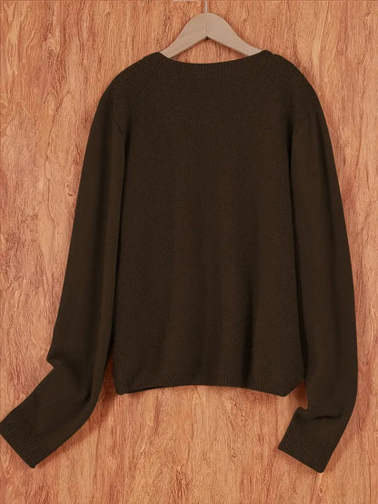 Damen Strick Cardigan Rundhals Langarm Strickjacke mit Knöpfen und Brusttasche