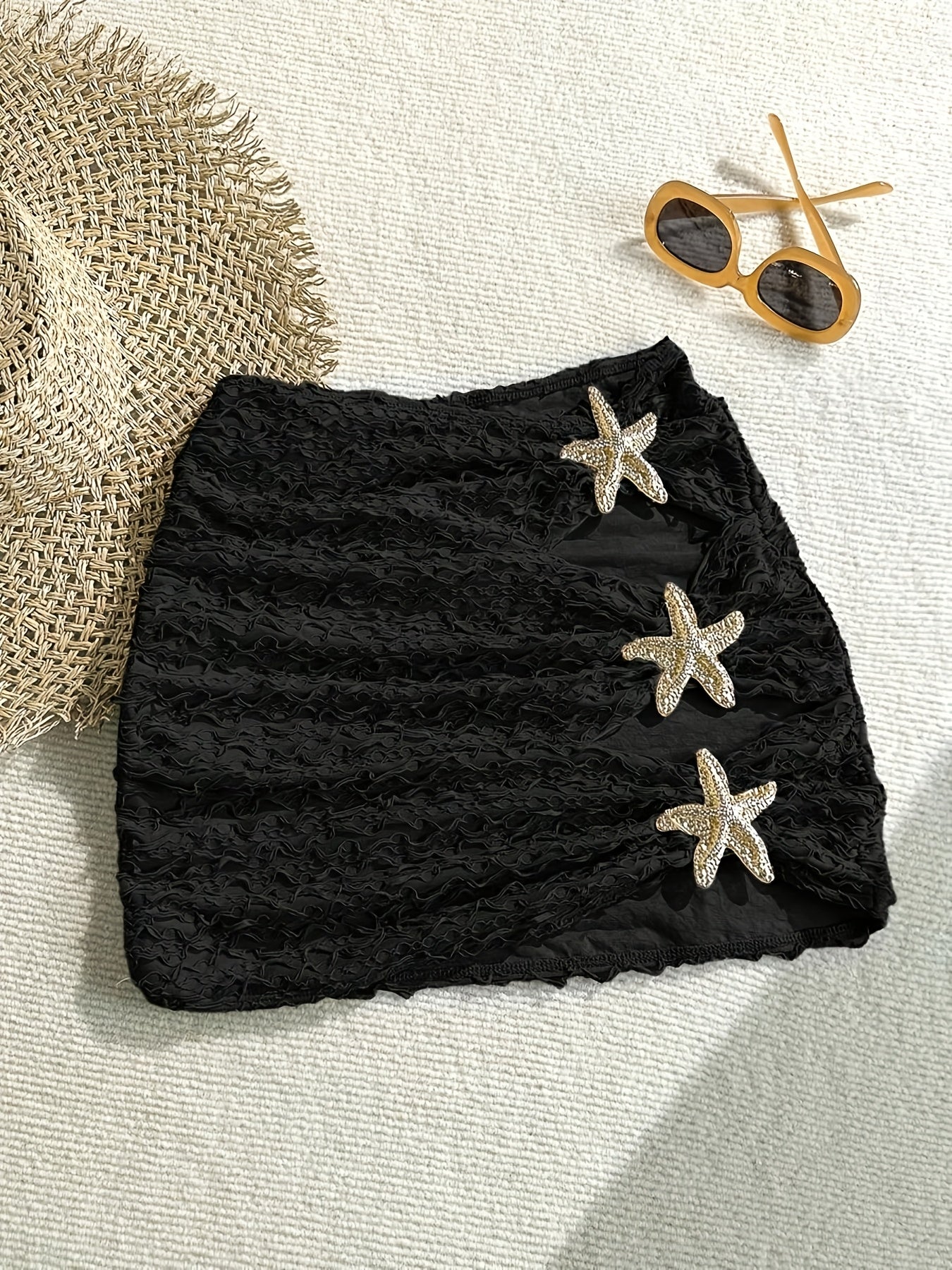 Damen Mini-Strandrock mit Seestern-Dekor und Cut-Outs – Modischer Beach-Look