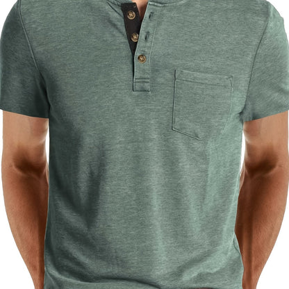 Herren Henley T-Shirt mit Knopfleiste und Brusttasche – Freizeitstil für Alltag und Wochenende