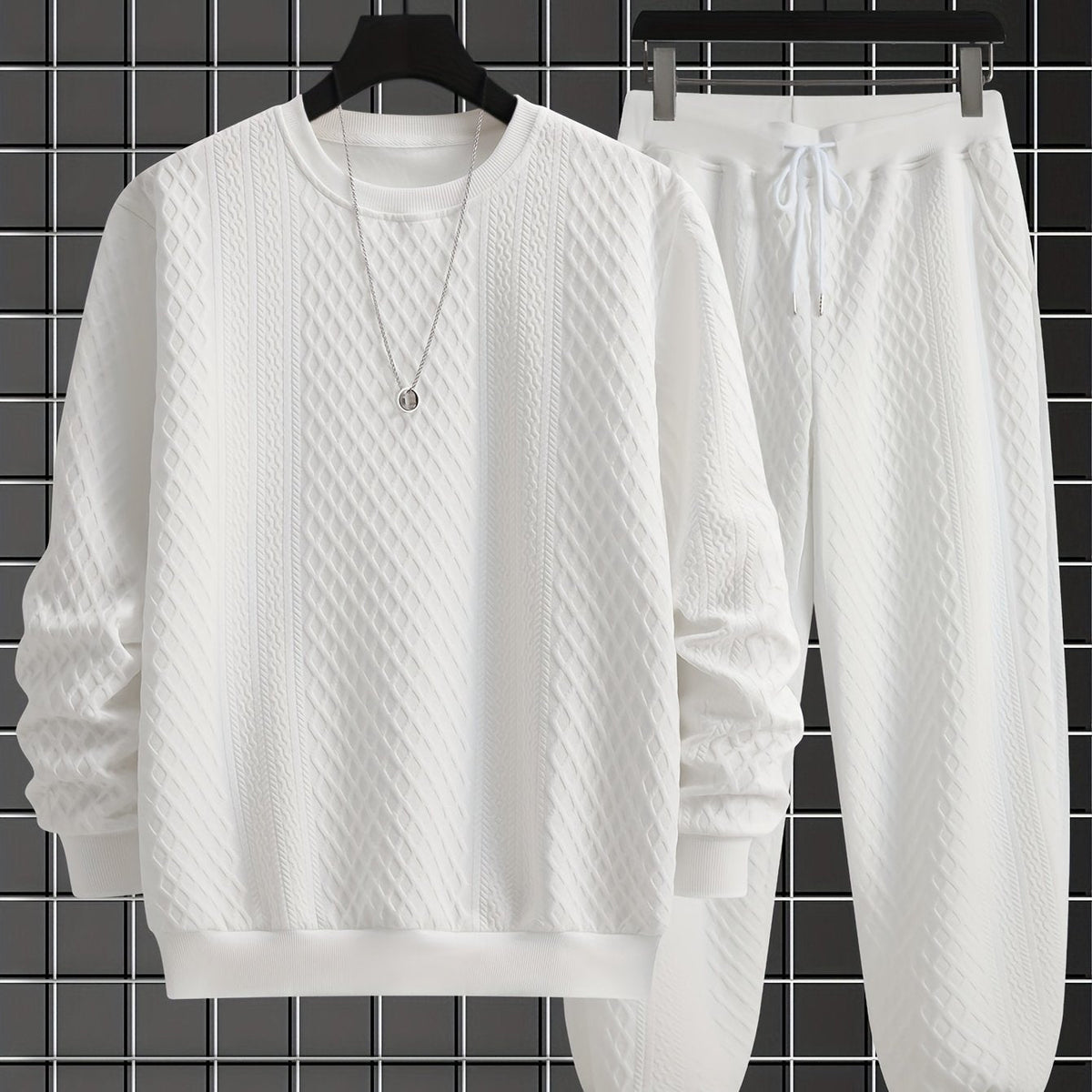 Herren Freizeitanzug mit Rautenmuster, Langarm Sweatshirt und Jogginghose