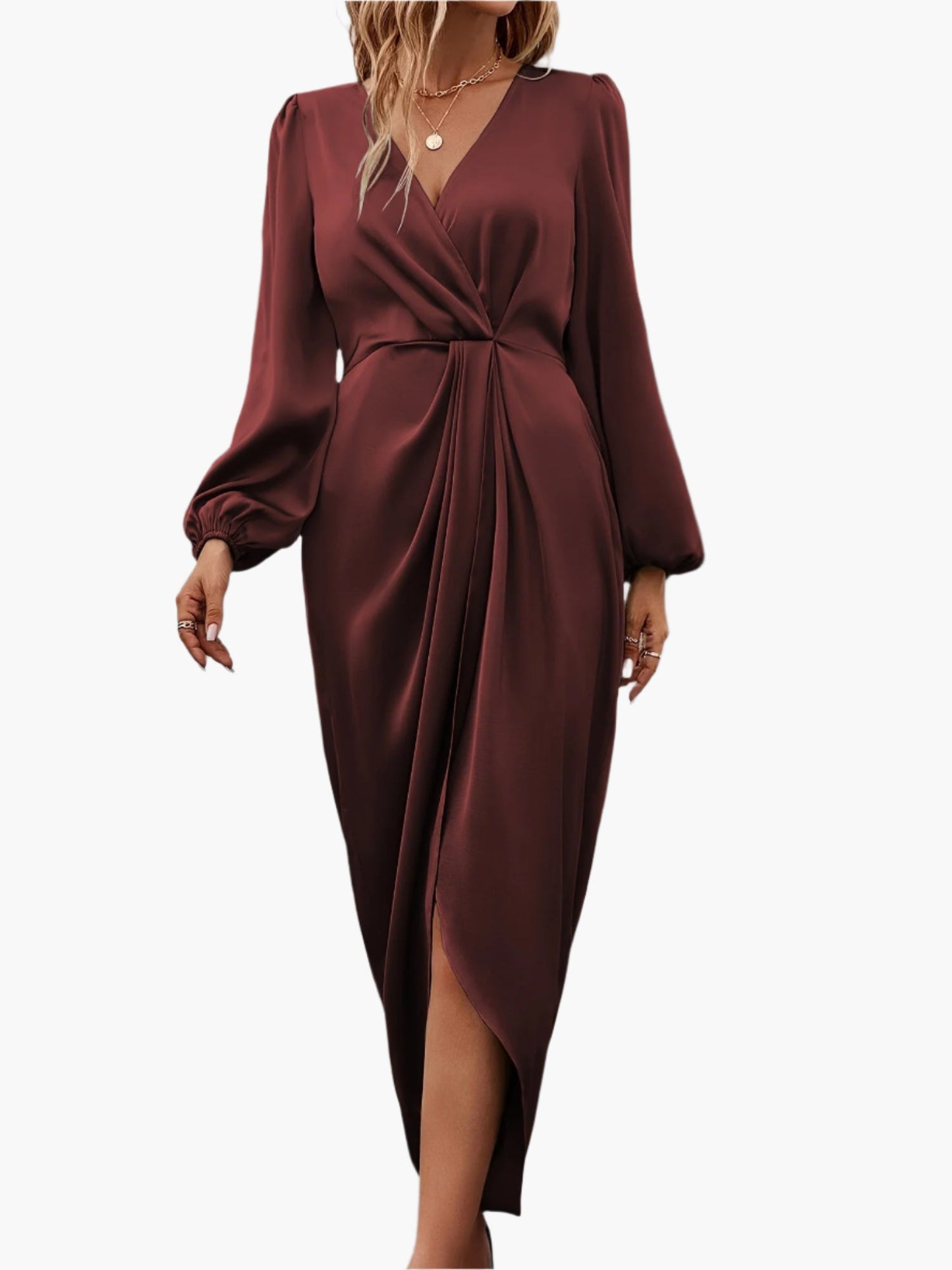 Damen Elegantes Wickelkleid mit Drapierung – Perfekt für festliche Anlässe & Abendveranstaltungen