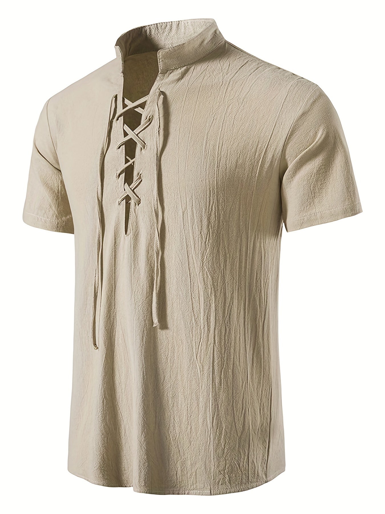 Herren Tunika Shirt Kurzarm mit Schnürung – Lässige Sommermode im Vintage-Stil