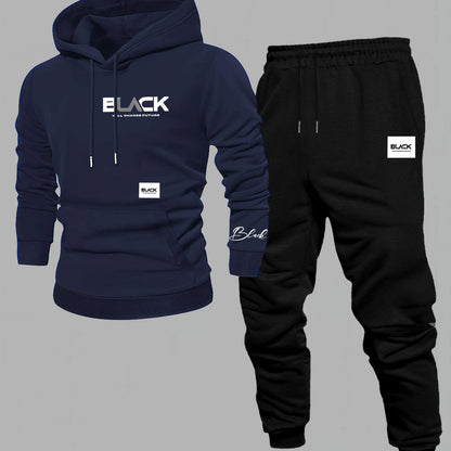 Unisex Trainingsanzug Hoodie & Jogginghose Set Schwarz mit Aufdruck