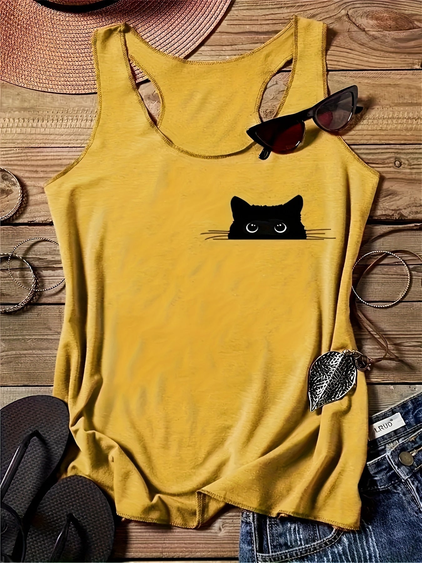 Damen Tanktop mit Katzenmotiv – Lustiges Freizeitshirt für Katzenliebhaberinnen
