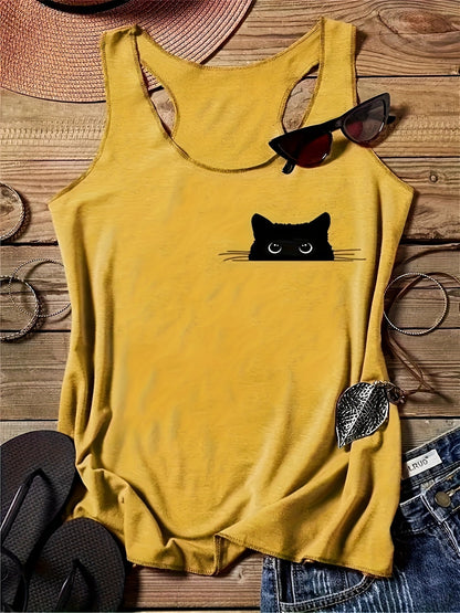 Damen Tanktop mit Katzenmotiv – Lustiges Freizeitshirt für Katzenliebhaberinnen