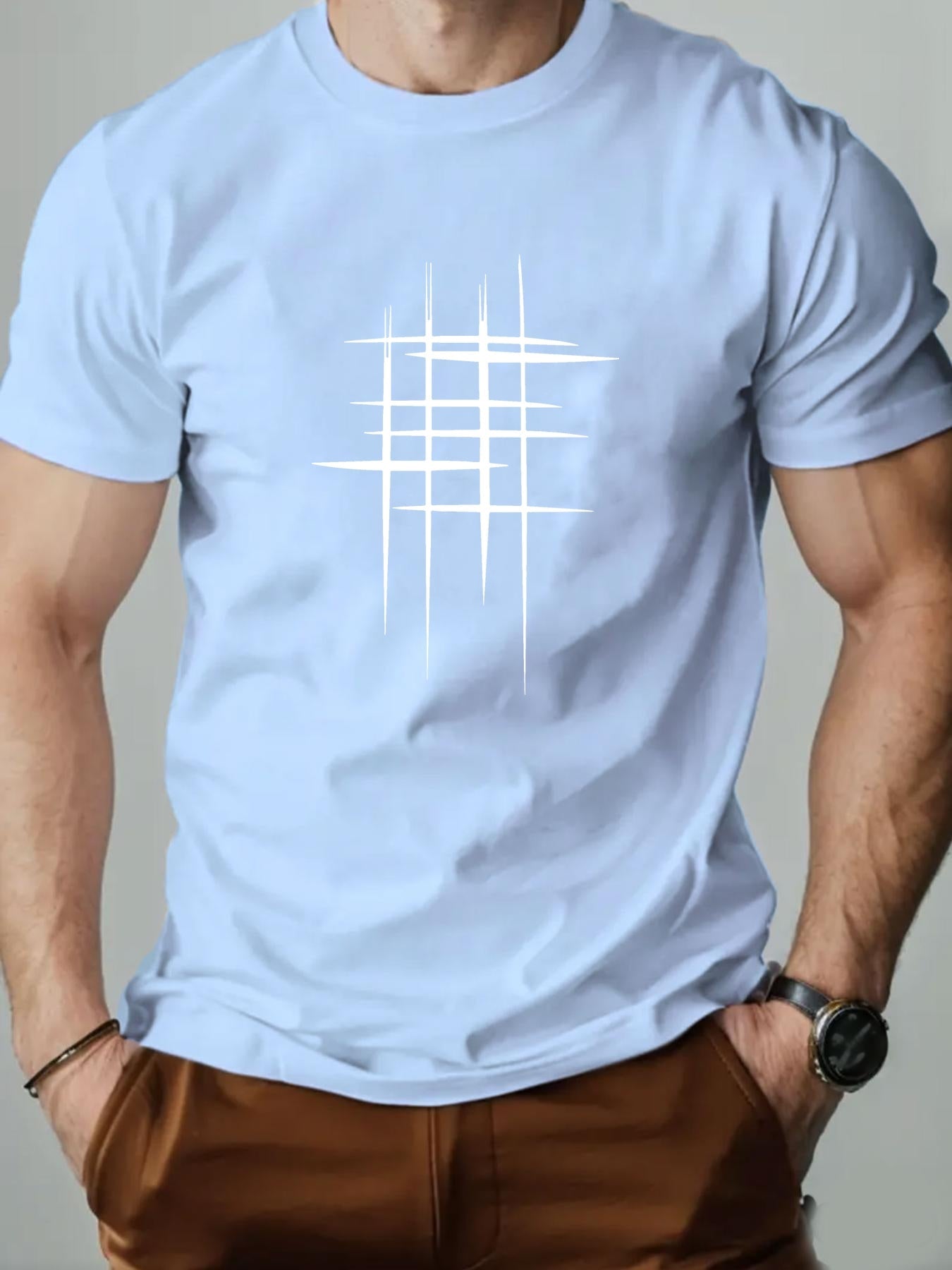 Herren T-Shirt mit modernem abstraktem Linien-Print – Casual Style für Alltag & Freizeit