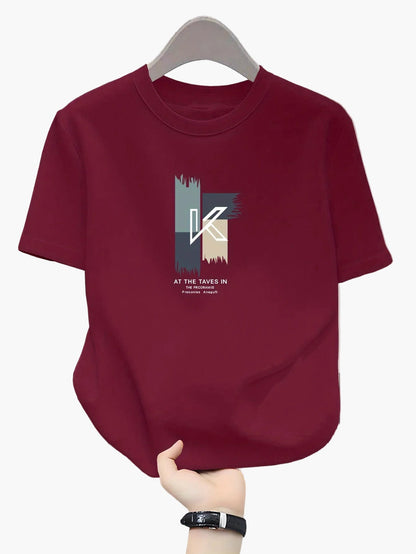 Herren T-Shirt mit modernem K-Grafikdruck, lässige Streetwear, Rundhals, Kurzarm