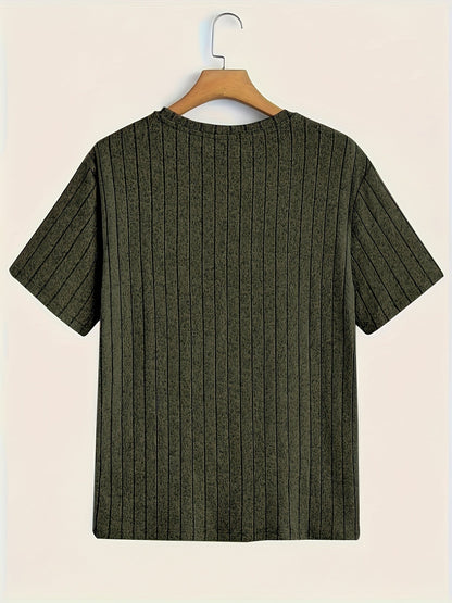 Herren T-Shirt mit vertikalem Strukturmuster – Modernes Freizeitshirt mit Rundhalsausschnitt