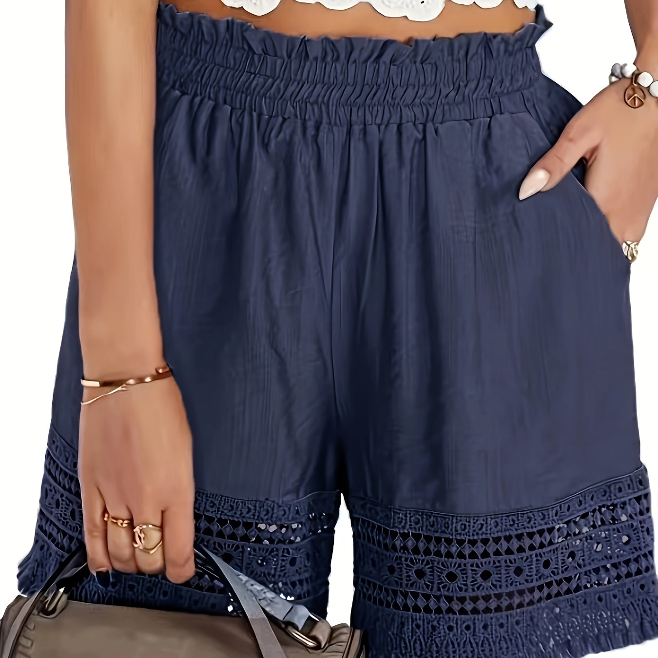 Damen Shorts im Boho-Stil mit Häkeleinsatz – Perfekt für Urlaub und Freizeit