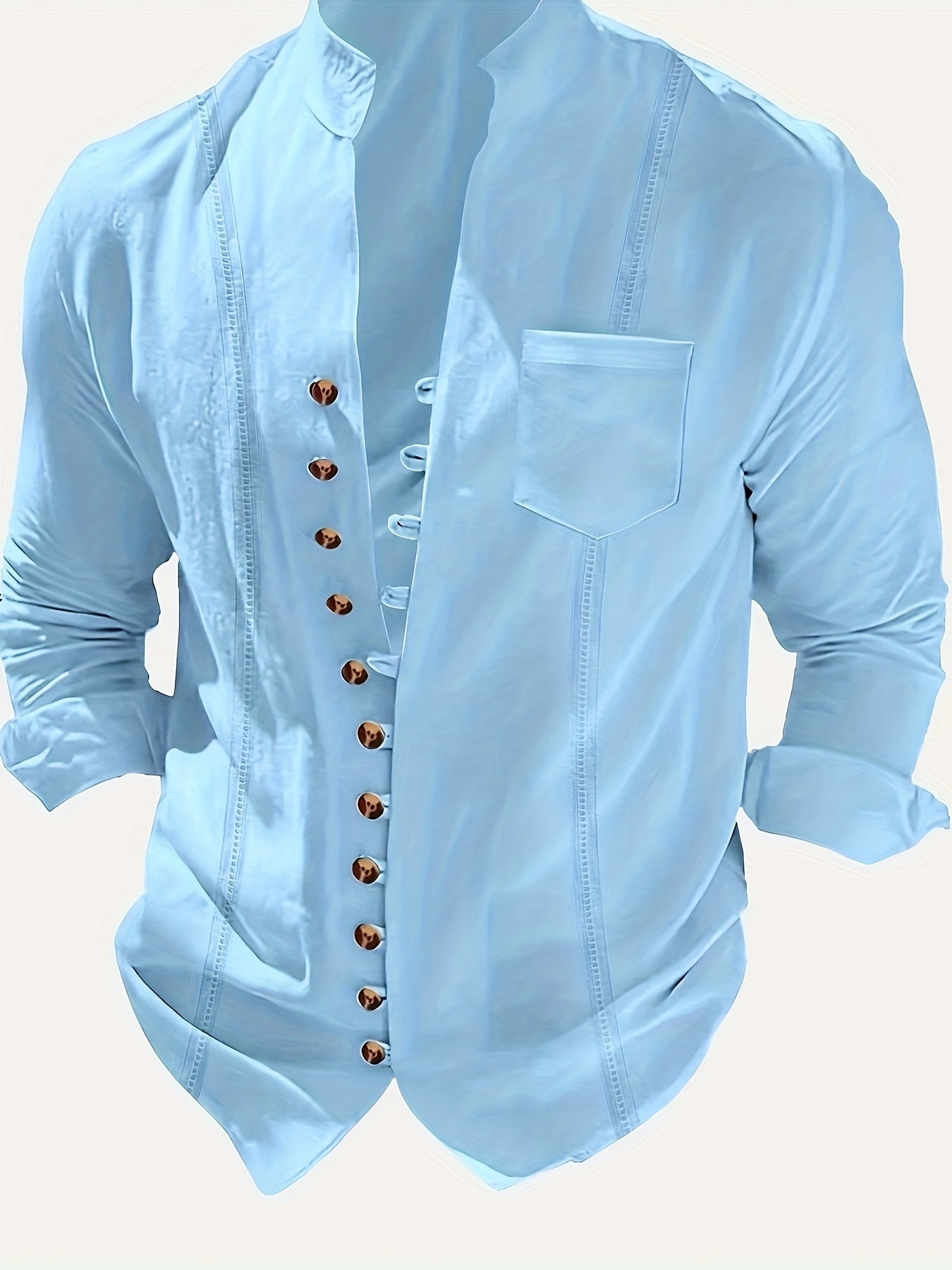 Herren Stehkragen Hemd Modern Vintage Stil Freizeit Business