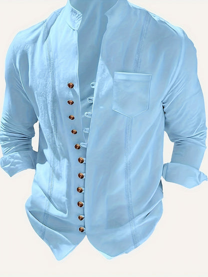 Herren Stehkragen Hemd Modern Vintage Stil Freizeit Business