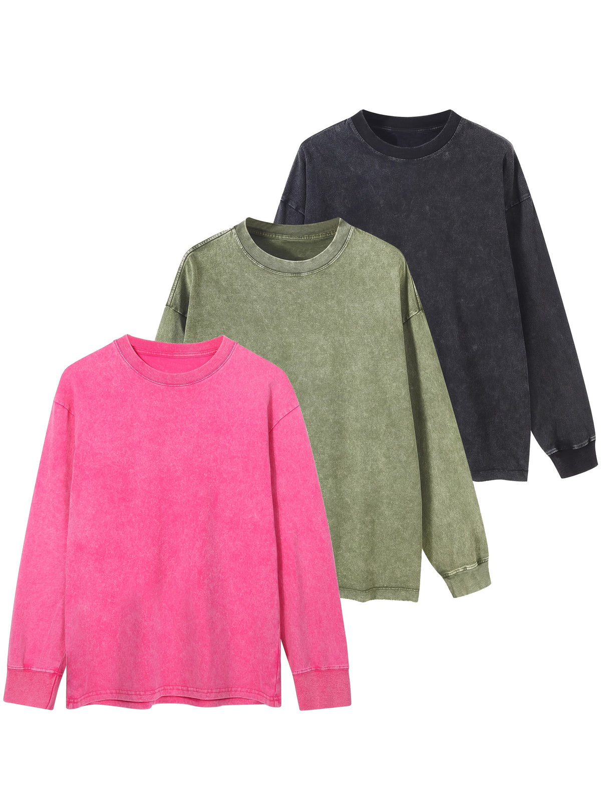 Unisex Langarm-Sweatshirt mit Rundhalsausschnitt und Waschung – Oversize-Look