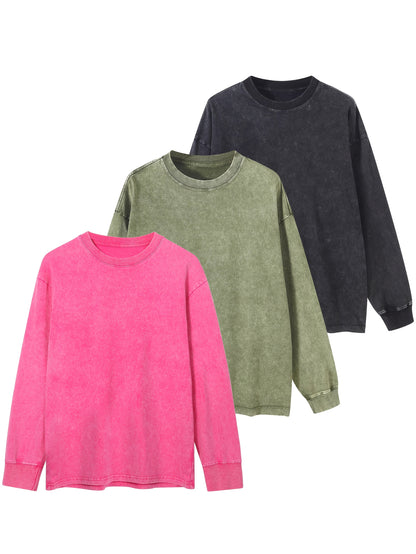 Unisex Langarm-Sweatshirt mit Rundhalsausschnitt und Waschung – Oversize-Look
