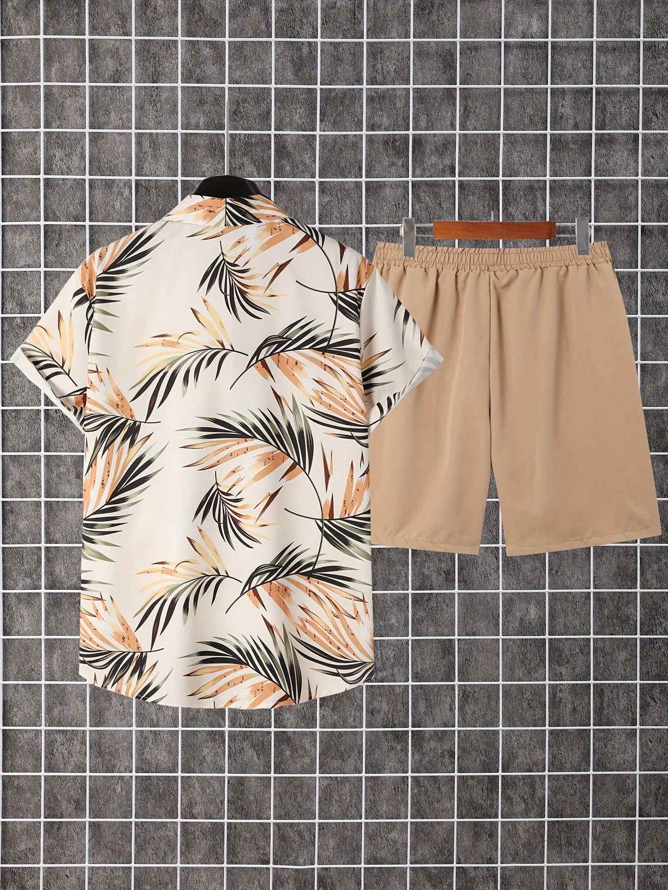 Herren Sommer Freizeit Set – Kurzarm Hemd mit Palmenmuster und Shorts – Perfekt für Urlaub & Strand