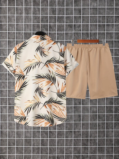 Herren Sommer Freizeit Set – Kurzarm Hemd mit Palmenmuster und Shorts – Perfekt für Urlaub & Strand