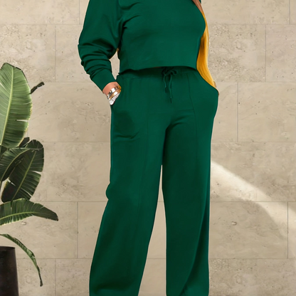 Damen Zweiteiler Lounge Set – Modisches Freizeit Outfit mit Cropped Pullover und Weiten Hosen